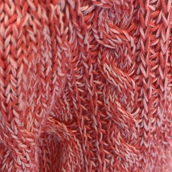 Garnet Hill pink/white cable knit cardigan, large, lightweight, cottagecore - Picture 4 of 6